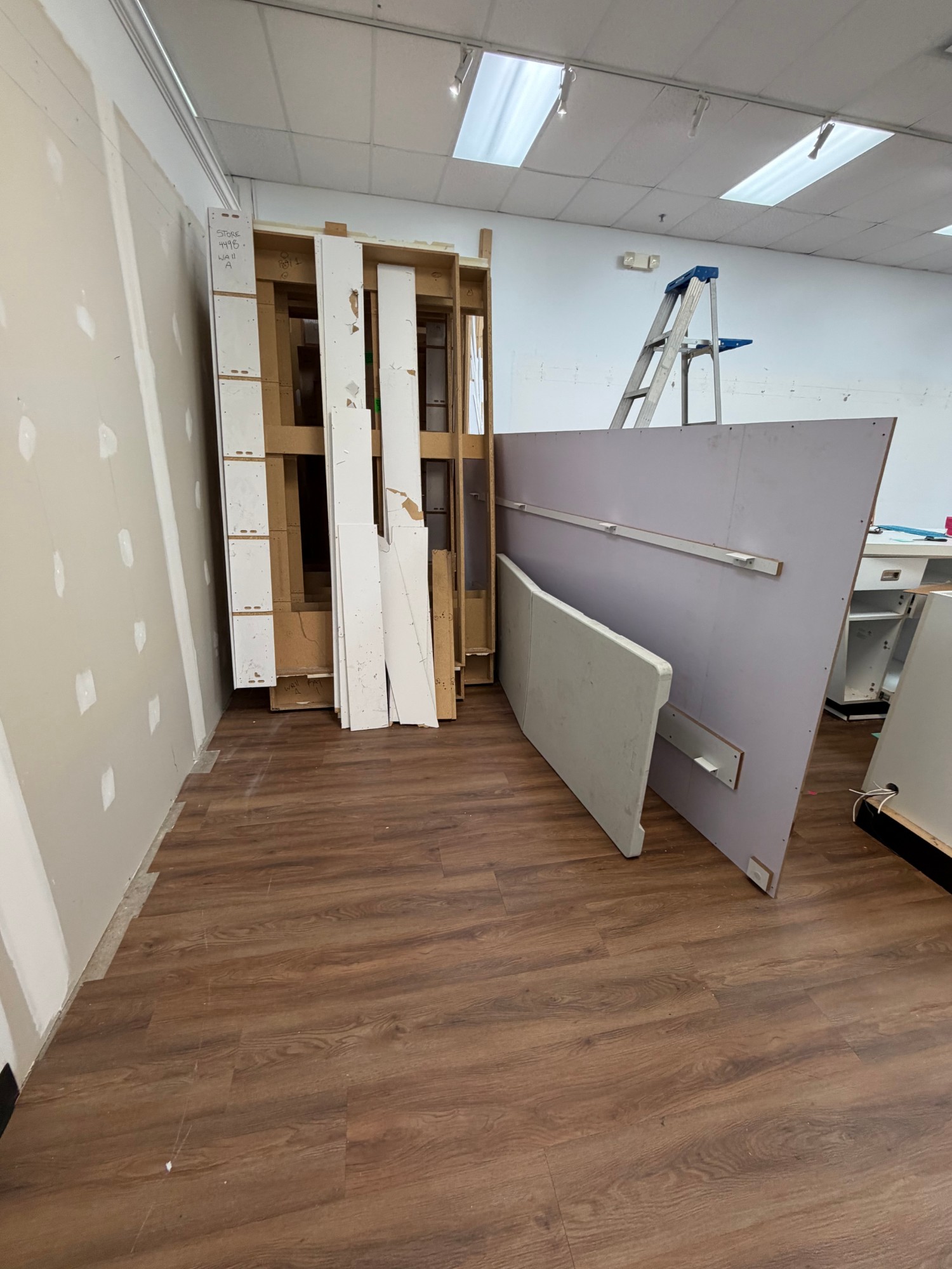 Trim, panels and framing stacked for haul-away